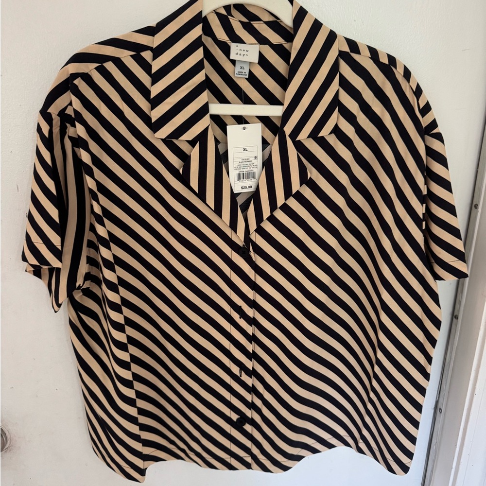 a new day Black and Tan Striped Button Down Shirt